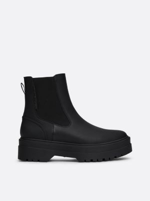 schwarz klobiger chelsea-boot mit gummiertem finish für damen - tommy hilfiger