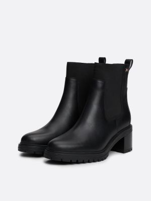 bottines chelsea en cuir à drapeau en émail noir pour femmes tommy hilfiger