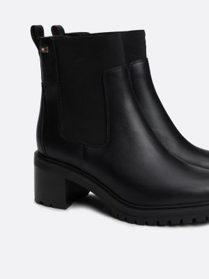 bottines chelsea en cuir à drapeau en émail noir pour femmes tommy hilfiger