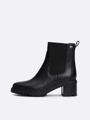 bottines chelsea en cuir à drapeau en émail noir pour femmes tommy hilfiger