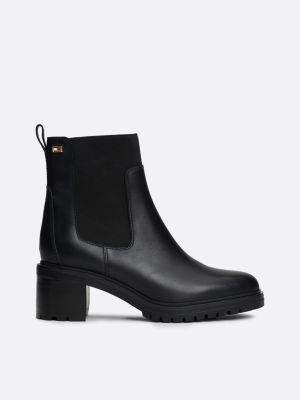 bottines chelsea en cuir à drapeau en émail noir pour femmes tommy hilfiger