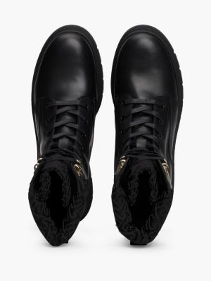 black th monogram cuff leather mid boots for women tommy hilfiger