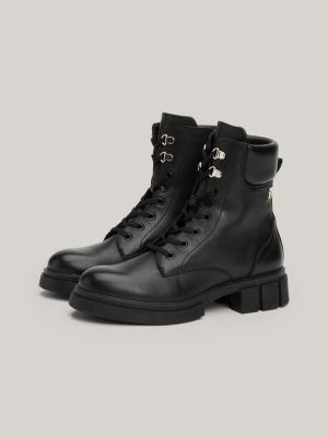 Leather Lace Up Biker Boots Black Tommy Hilfiger