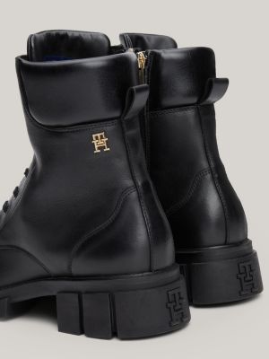 scarponcini biker stringati in pelle nero da donne tommy hilfiger