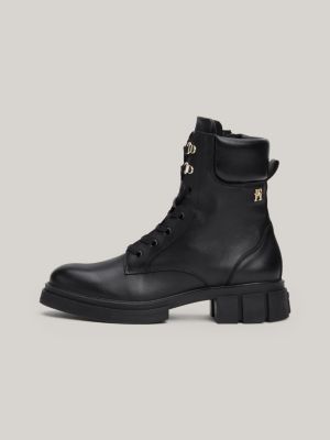 scarponcini biker stringati in pelle nero da donne tommy hilfiger