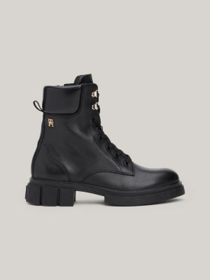 scarponcini biker stringati in pelle black da donne tommy hilfiger