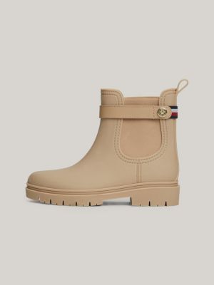 beige rubberen regenlaars met profielzool voor dames - tommy hilfiger