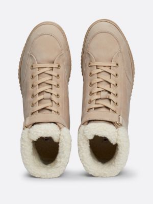 botas de piel con forro cálido y cordones beige de mujeres tommy hilfiger
