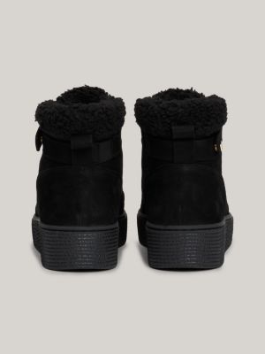 black warm lined leather lace-up boots for women tommy hilfiger