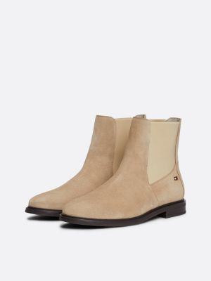 Suede Enamel Flag Chelsea Boots Beige Tommy Hilfiger