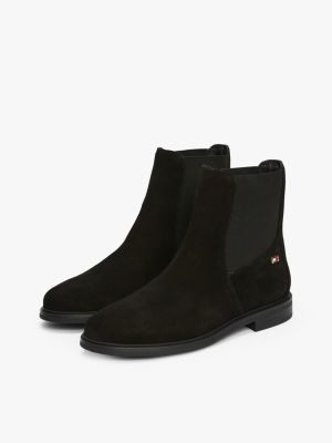 schwarz chelsea-boot aus wildleder mit flag für damen - tommy hilfiger