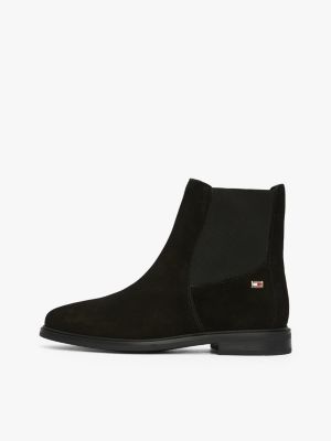 czarny zamszowe sztyblety z emaliowaną flagą dla kobiety - tommy hilfiger