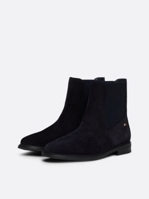 blauw suède chelsea boot met geëmailleerde vlag voor dames - tommy hilfiger