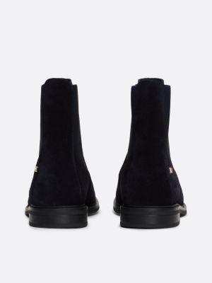 blauw suède chelsea boot met geëmailleerde vlag voor dames - tommy hilfiger