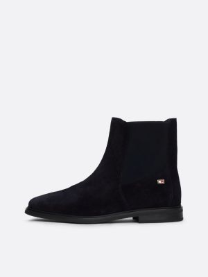 blauw suède chelsea boot met geëmailleerde vlag voor dames - tommy hilfiger