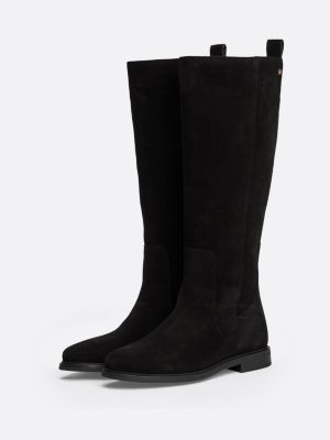 botas altas de ante con logo esmaltado negro de mujeres tommy hilfiger