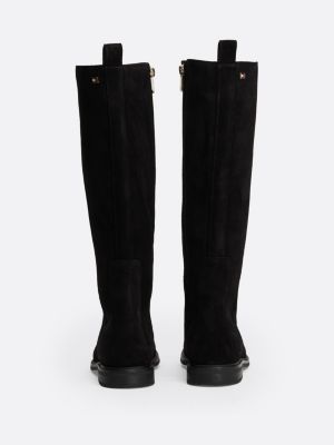 botas altas de ante con logo esmaltado negro de mujeres tommy hilfiger