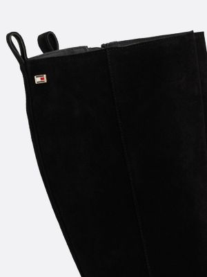 botas altas de ante con logo esmaltado negro de mujeres tommy hilfiger