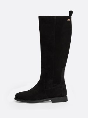 botas altas de ante con logo esmaltado negro de mujeres tommy hilfiger