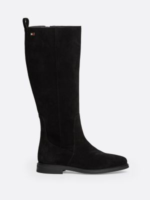 botas altas de ante con logo esmaltado negro de mujeres tommy hilfiger