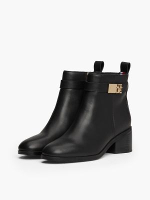 bottines en cuir à talon carré mi-haut noir pour femmes tommy hilfiger