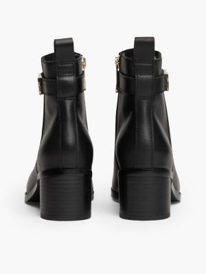 bottines en cuir à talon carré mi-haut noir pour femmes tommy hilfiger