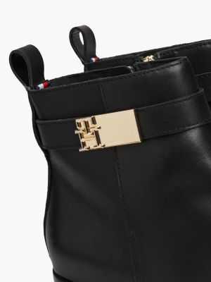 bottines en cuir à talon carré mi-haut noir pour femmes tommy hilfiger