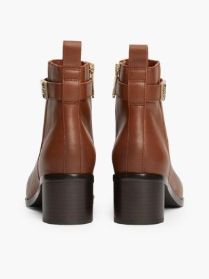 brown mid block heel leather boots for women tommy hilfiger