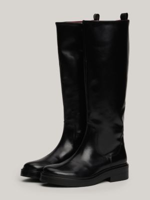 black leather zip-up high boots for women tommy hilfiger