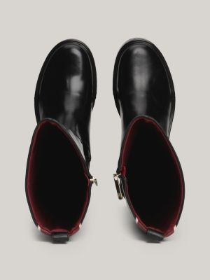 bottes hautes zippées en cuir noir pour femmes tommy hilfiger
