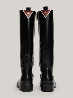 black leather zip-up high boots for women tommy hilfiger