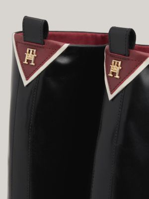 black leather zip-up high boots for women tommy hilfiger