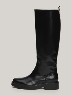 black leather zip-up high boots for women tommy hilfiger