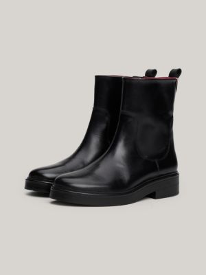 bottines zippées en cuir noir pour femmes tommy hilfiger