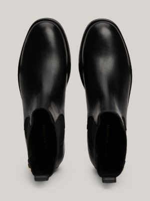 schwarz chelsea-boot aus leder mit monogramm-emblem für damen - tommy hilfiger