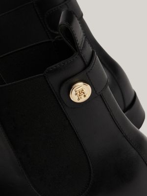 schwarz chelsea-boot aus leder mit monogramm-emblem für damen - tommy hilfiger