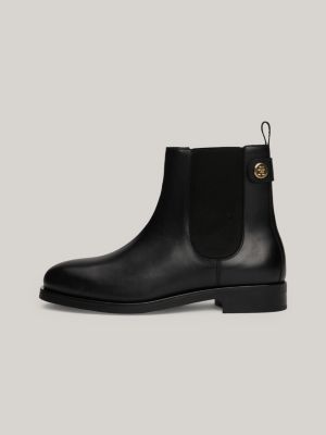 schwarz chelsea-boot aus leder mit monogramm-emblem für damen - tommy hilfiger