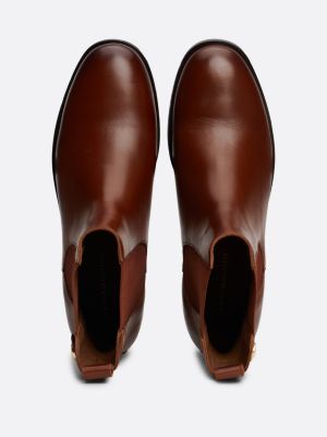 bottines chelsea en cuir à clou marron pour femmes tommy hilfiger