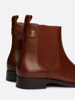 bottines chelsea en cuir à clou marron pour femmes tommy hilfiger