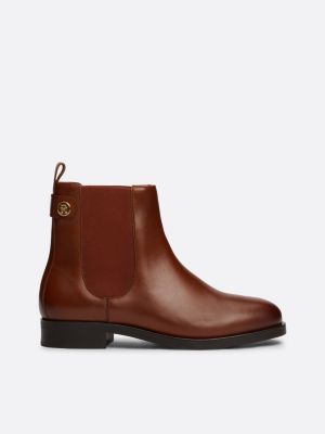 bottines chelsea en cuir à clou marron pour femmes tommy hilfiger