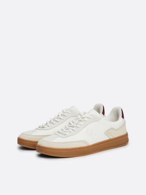 beige heritage suede court trainers for women tommy hilfiger