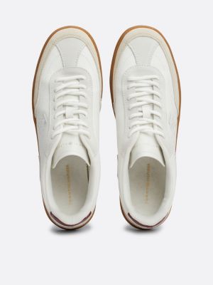 beige heritage suede court trainers for women tommy hilfiger