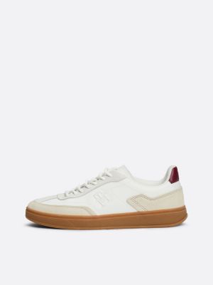 beige heritage suede court trainers for women tommy hilfiger