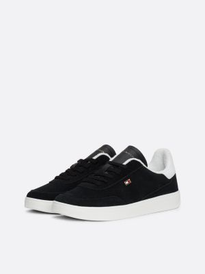 sneakers heritage in camoscio con bandierina nero da donne tommy hilfiger