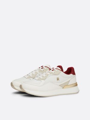 weiß th monogram flatform-sneaker aus leder für damen - tommy hilfiger