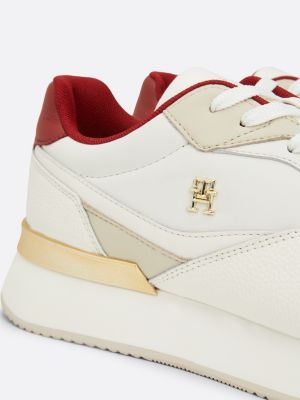 weiß th monogram flatform-sneaker aus leder für damen - tommy hilfiger