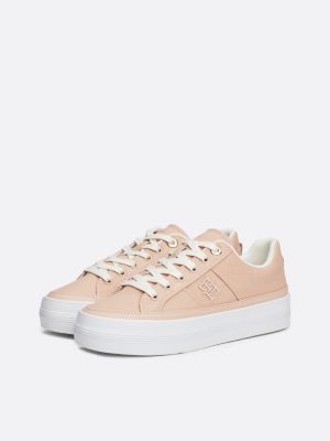 sneakers casual in tela con suola alta rosa da donne tommy hilfiger