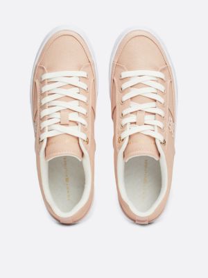 sneakers casual in tela con suola alta rosa da donne tommy hilfiger