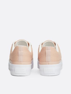 sneakers casual in tela con suola alta rosa da donne tommy hilfiger