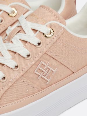 sneakers casual in tela con suola alta rosa da donne tommy hilfiger